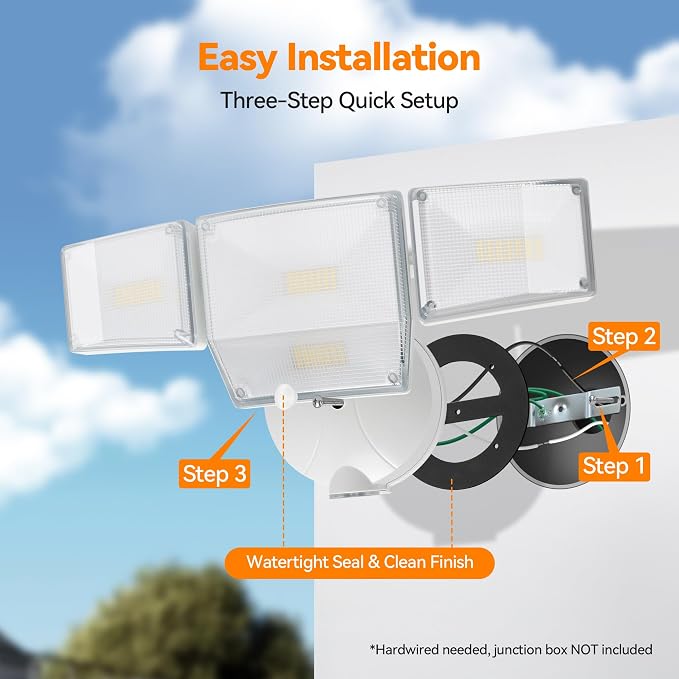 85W 10000LM Dusk to Dawn Outdoor Lighting, 4-Head Super Bright LED Flood Light, 5000K Daylight, IP65 Waterproof Hardwired Exterior Security Light for House Garage, Yard, Backyard (White)