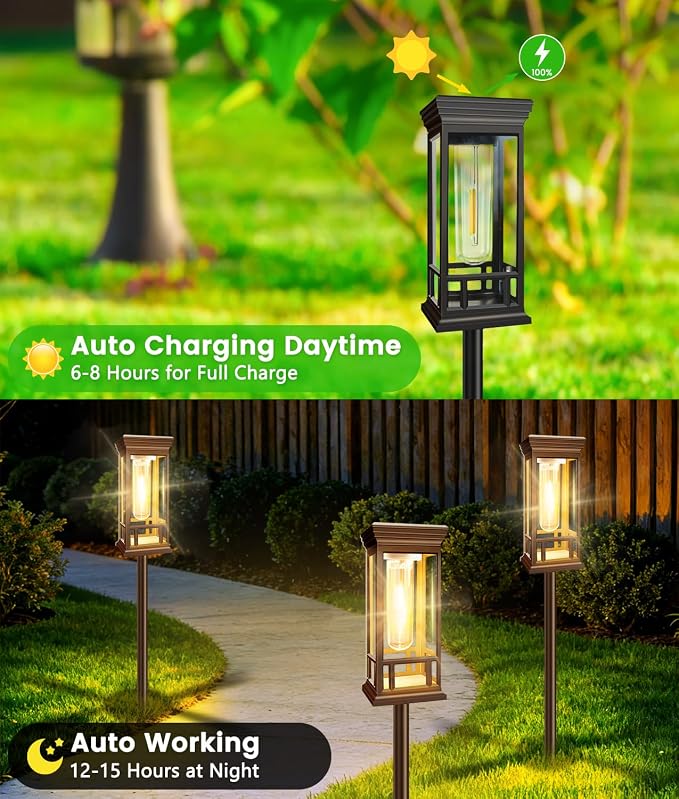 4 Pack Bright Solar Garden Lights, Solar Pathway Lights Outdoor Waterproof | Auto On/Off, Solar Lights Outdoor for Yard, Sun-Powered Landscape Lights for Path Walkway Lawn Driveway Patio Decor
