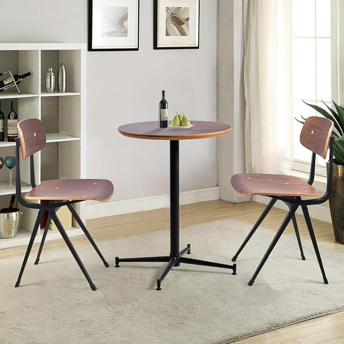 LOKKHAN Oak Top Premium Steel Patio Bistro Table, Backyard Dining Table, Indoor-Outdoor Bar Table, Garden Coffee Table, Heavy Duty Round Metal Side Table, Waterproof, (23.6" Diax29.5 H)
