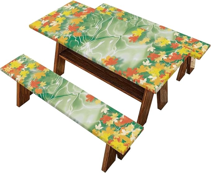 Yellow Flower Picnic Table Cover with Bench Covers Washable Outdoor Camping Tablecloth Summer Abrasion Resistant Waterproof Picnic Table Cover 3 Piece Set