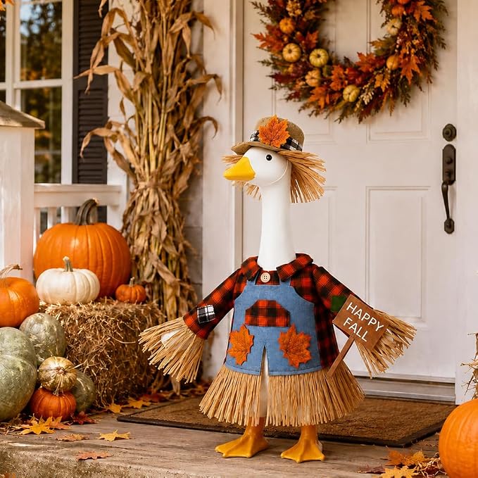 Celltestria Fall Goose Outfit Scarecrow Porch Goose Clothes Thanksgiving Halloween Goose Costume for 23" Geese Holiday Outdoor Patio Yard Lawn Garden Decoration