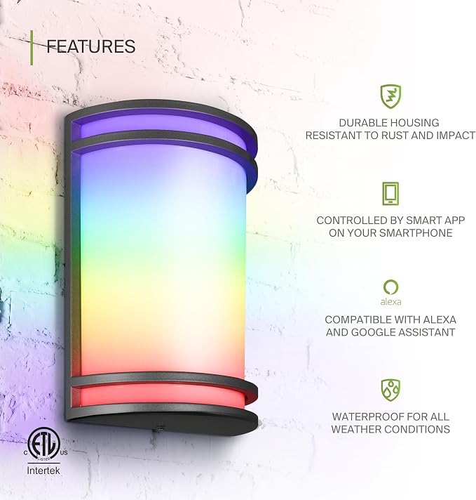 ASD 10 Inch Smart RGBW LED Outdoor Sconce Lights - 15W 120-277V 2700K-6500K Black Exterior Lighting Fixtures, Exterior Lights for House, Remote Control Alexa Patio Wall Light Fixture ETL 2 Pack