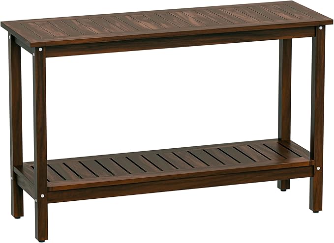 Wooden Console Table, 48in 2-Shelf Solid Wood Patio Side Table, Indoor Outdoor Buffet Bar Organizer with Foot Sliders (Espresso)