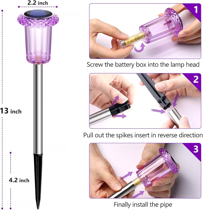 Halloween Solar Lights Outdoor 10 Pack LED Purple Pathway Lights | Waterproof Halloween Decorations Outdoor for Yard Garden Walkway Outside Driveway Landscape Path, Auto On/Off, Spike Pattern