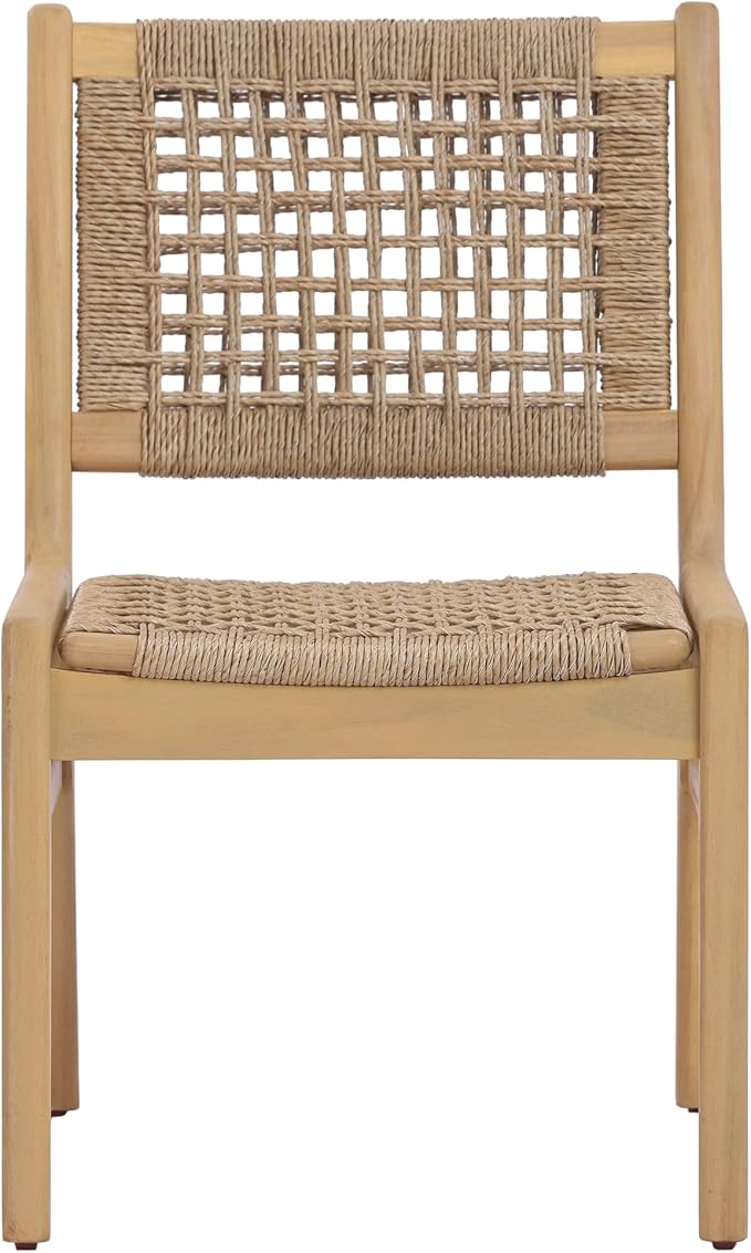 Christopher Knight Home Chuse Acacia Wood Dining Table Set for 6, Solid Wood Outdoor Dining Set for 6, 7 Piece Oval Patio Dining Table and Chair Set with Wicker Seat & Back, Light Brown + Light Teak