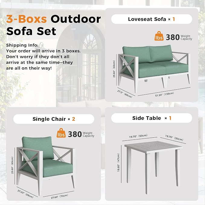Aluminum Outdoor Patio Furniture Set with 5.2" Thick Cushions, 4-Piece Outdoor Sectional with Coffee Table, Patio Conversation Sets for Backyard,(White,4 Seats)