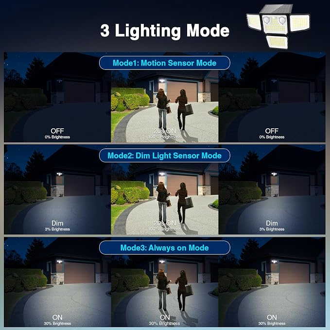 4500LM Solar Lights Outdoor Waterproof, 254 LED Solar Flood Lights Outdoor with 2 Motion Sensor, 4 Heads Security Light for Yard Outside House Garage 2 Pack