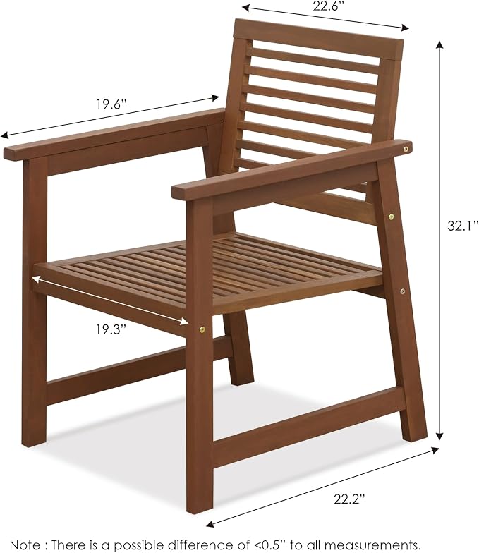 Furinno TIOMAN Patio Chair, Set of Two, Outdoor Lawn Chair, Armchair Without Cushion, for Patio, Garden, Porch, Light Wood