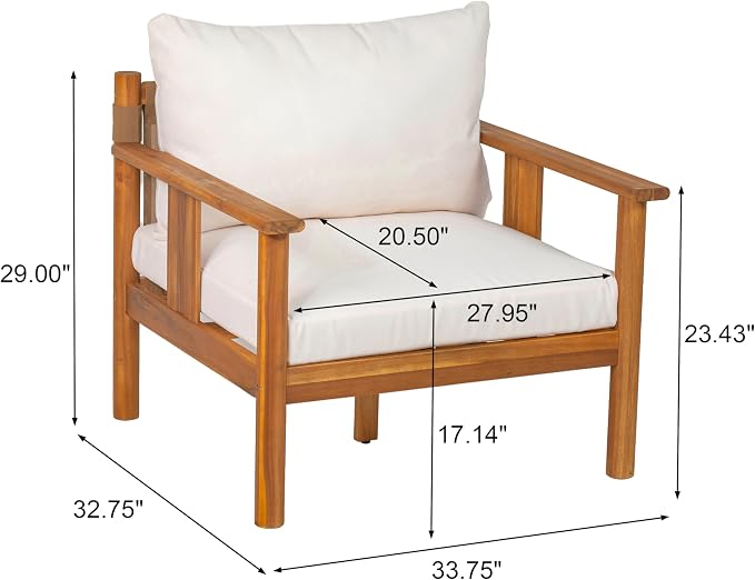 Christopher Knight Home Willy Acacia Wood Patio Furniture Set with Water-Repellent Cushion, 4 Piece Outdoor Acacia Wood Conversation Set, Outdoor Sectional Sofa Set with Coffee Table, Beige+Teak