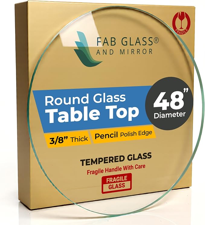 48" Inch Round Glass Table Top 3/8" Thick Pencil Polish Edge Tempered by Fab Glass and Mirror