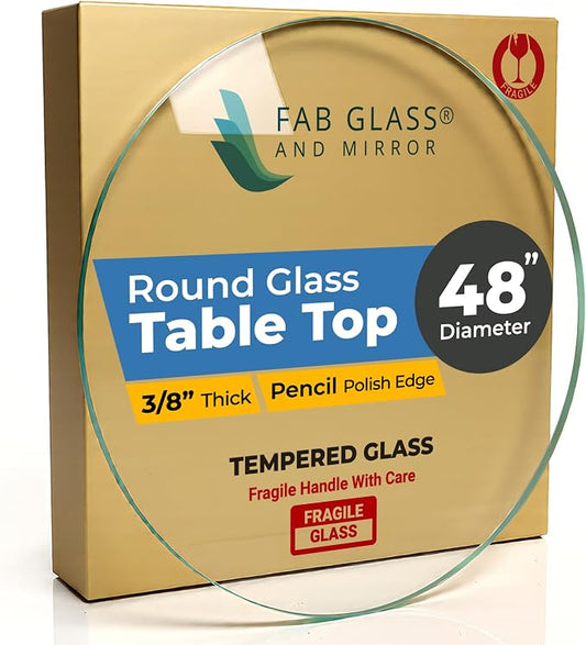 48" Inch Round Glass Table Top 3/8" Thick Pencil Polish Edge Tempered by Fab Glass and Mirror