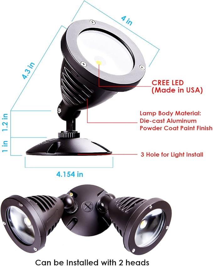 1100LM LED Flood Light, Landscape Spotlight, 5000K Outdoor Light Fixture | TOPELE Exterior Flood Lights Fixture with CREE LED Source for Landscape, Commercial, Home, Garden, Yard, Waterproof, Brown