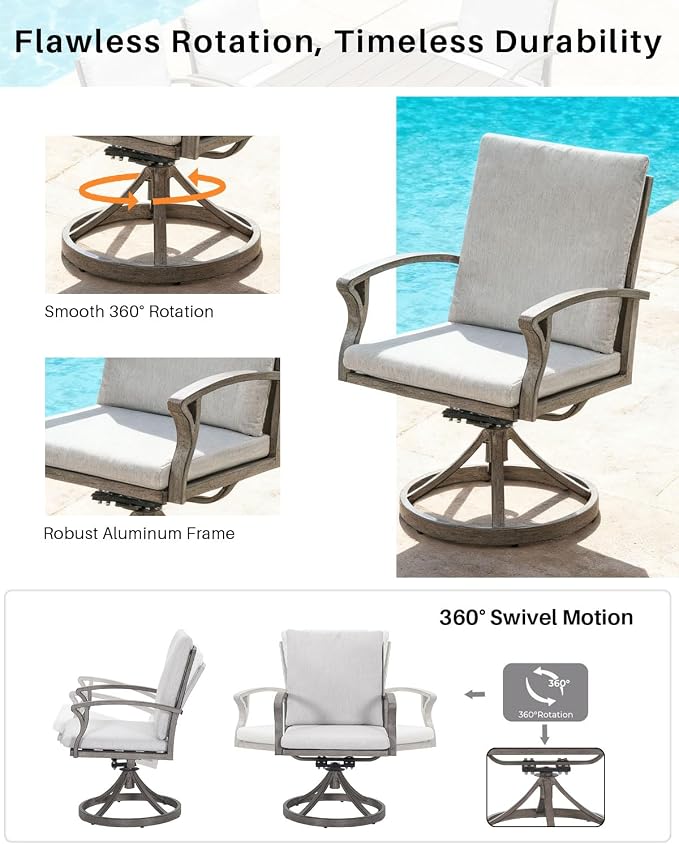 9-Piece Patio Dining Set for 8, Never Rusts Aluminum Outdoor Swivel Dining Set with Cushions, Outdoor Dining Set, Patio Table and Chairs Furniture Sets for Deck, Garden Yard, Limed Oak