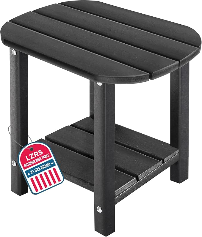 LZRS Patio End Table, Heavy Duty HDPE Outdoor Coffee Table with Wood Texture, Weatherproof Composite Table for Adirondack Chairs, Deck, Pool, Indoor/Outdoor, No Peeling Cracking(Black)
