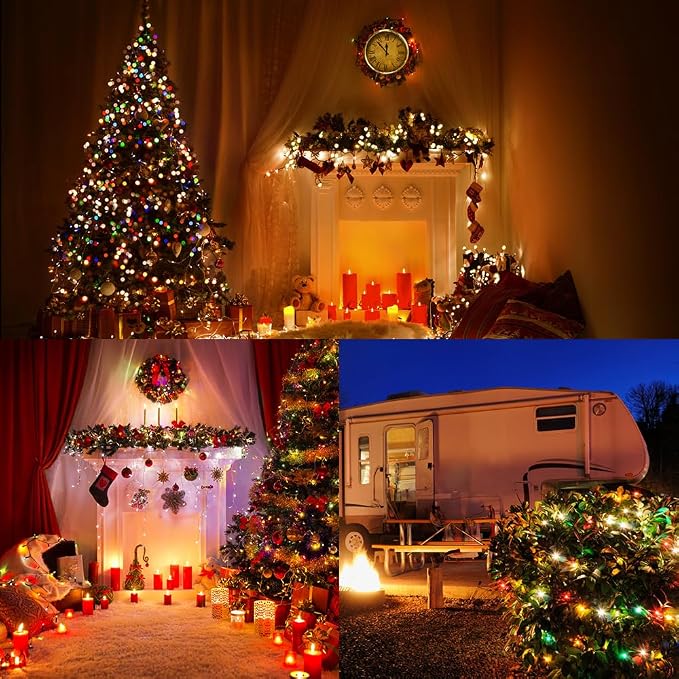 Red White and Green Christmas Lights Outdoor Pearlized G15 70 LED 19ft Plug in Mini Globe String Lights Multi Color Green Wire for Indoor Patio Xmas Tree