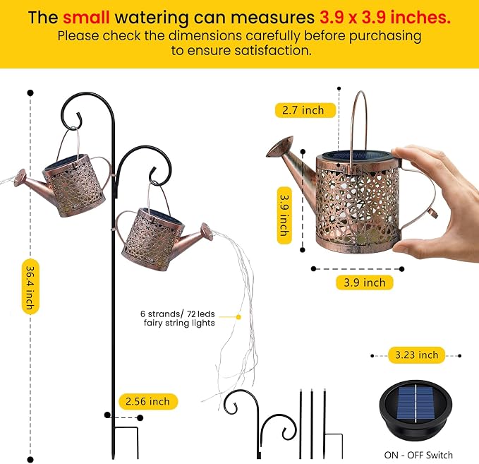 Solar Lights Outdoor Decorative, 2 Pack Metal Watering Can Lights Waterproof, Small Hanging Garden Decor Yard Outside Patio Lawn, Gifts for Mom Grandma Women Birthday(Warm White)