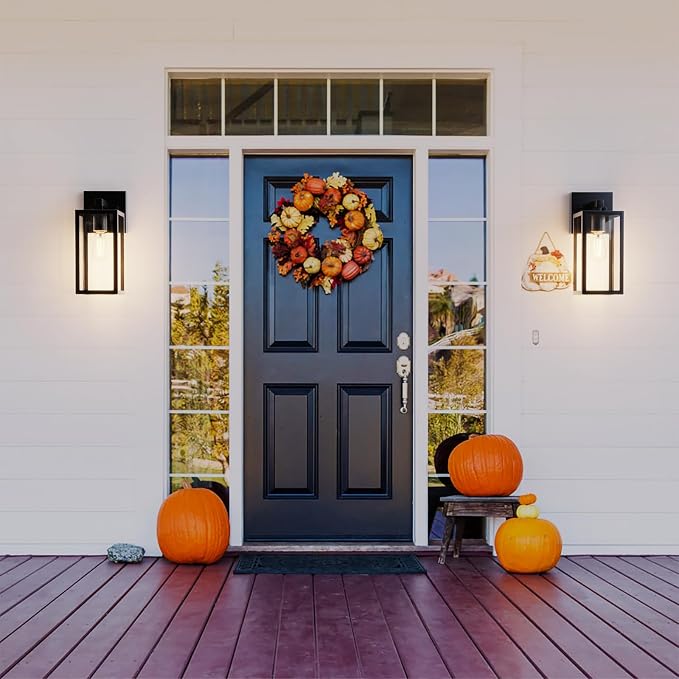 Porch Wall Lights Outdoor, Waterproof Lanterns with Frame and Clear Glass Shade, Exterior Front Porch Light Matte Black Wall Sconce, Modern Mounted Lighting for Patio Entryway Hallway