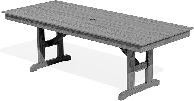 SERWALL Outdoor Dining Table, 84" Rectangular Dining Table for 6-8 Person, All Weather HDPE Outdoor Furniture for Backyard, Garden, Gray