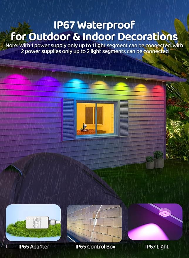 Gaoxun 200ft Permanent Outdoor Lights, RGBW Smart LED Christmas Lights with 72 LED, APP/Remote Control, Dimmable, 47 Scene Modes, Timer, IP67 Waterproof Eaves Lighting for Daily Holiday Decorations
