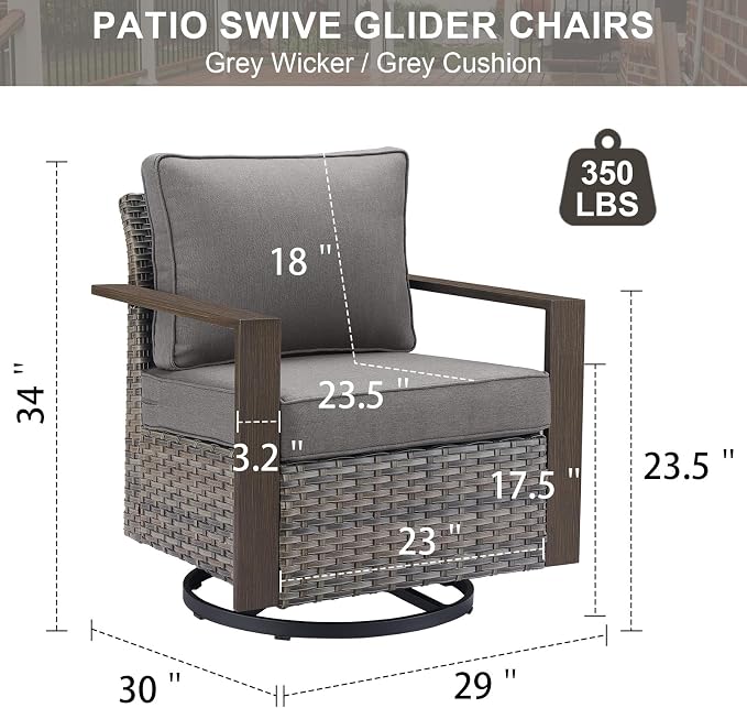 Belord Outdoor Swivel Rocker Chairs with Metal Wide Armrests, Patio Wicker Swivel Chairs Set of 2, Patio Furniture Set with Swivel Glider Chairs for Porch Deck Sunroom Backyard