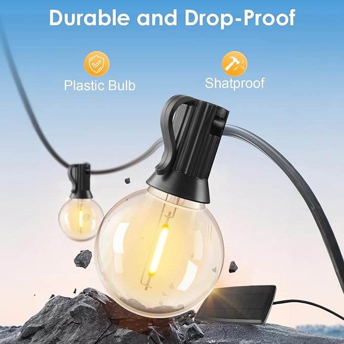 Yusist 240FT Solar String Lights Outdoor Waterproof with Remote, G40 Solar Powered String Lights with 80+3 LED Shatterproof Bulbs, Dimmable Solar Patio Hanging Lights for Outside Backyard Party