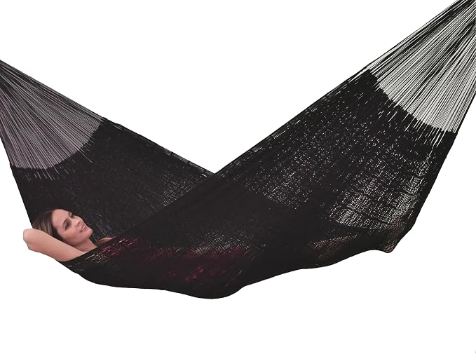 Traditional Mayan Hammock - Hammock Made with Thick Cotton Thread (Black, Medium)