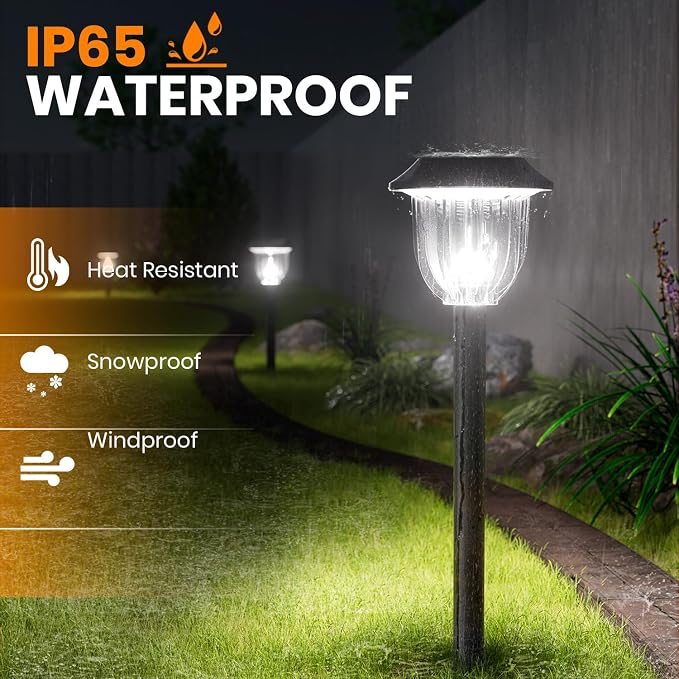 AOSEA Bright 12 Pack Solar Lights Outdoor IP65 Waterproof,LED Solar Lights for Outside,Landscape Lighting,Garden Decorative for Yard,Patio,Landscape,Pathway,Sidewalk,Driveway,Lawn (Cold White)
