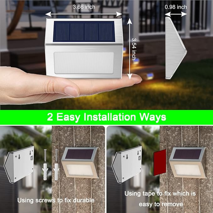 JSOT Solar Powered Lights Ideal for Step, Fence, Deck, Stair-Warm White-6P | Enhancing Atmosphere, Safety, Security, Visual Appeal and Accent Your Style