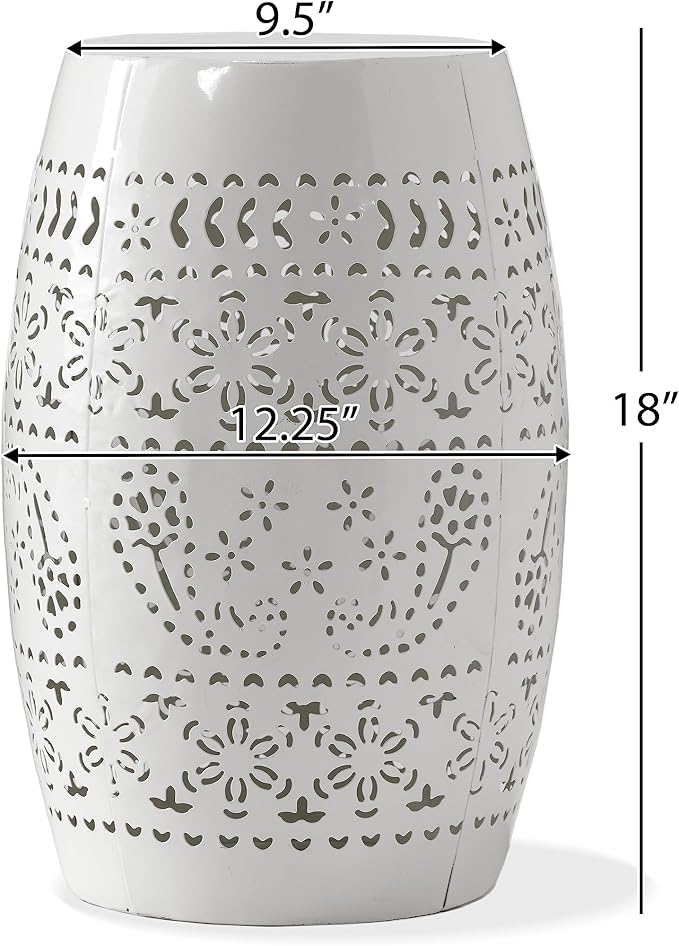 12" Outdoor Side Table, Metal Cutout Drum Side Table, Patio Garden Stool | Coffee End Tables for Small Spaces, Living Room, Backyard, Poolside