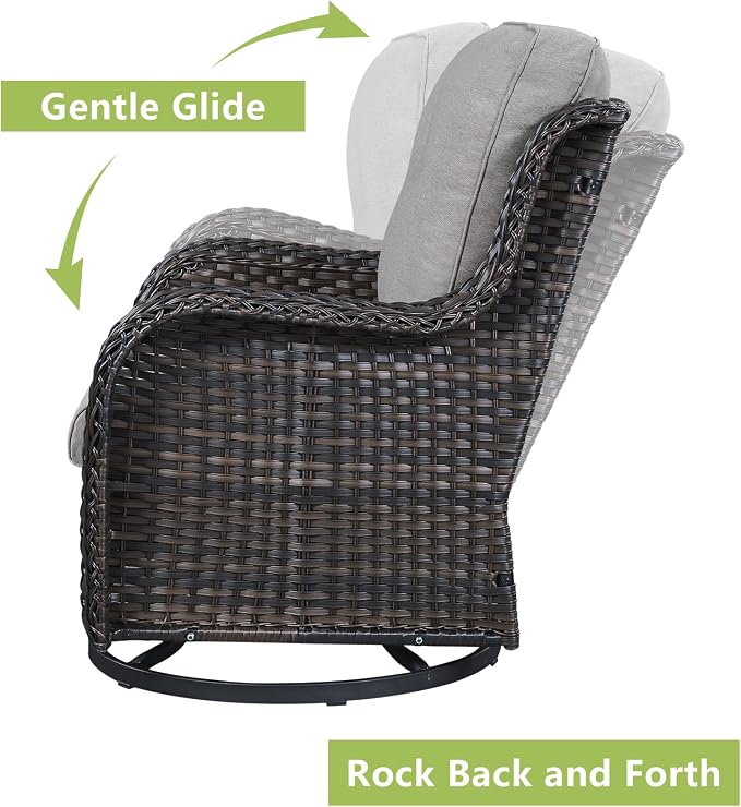 Rilyson Wicker Patio Furniture Set - 6 Piece Rattan Outdoor Sectional Conversation Sets with 2 Rocking Swivel Chairs,2 Ottomans,1 Sofa and 1 Loveseat for Porch Deck Garden(Brown/Grey)