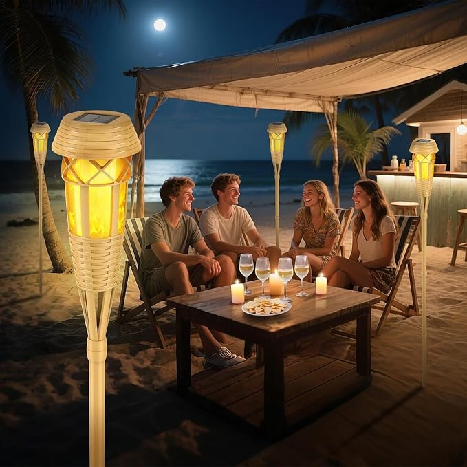 Solar Outdoor Lights – Torches with Flickering Flame for Garden Decor, Waterproof Garden, Outdoor Patio & Pathway Yard Decorations with Flame Torches - 2 Pack