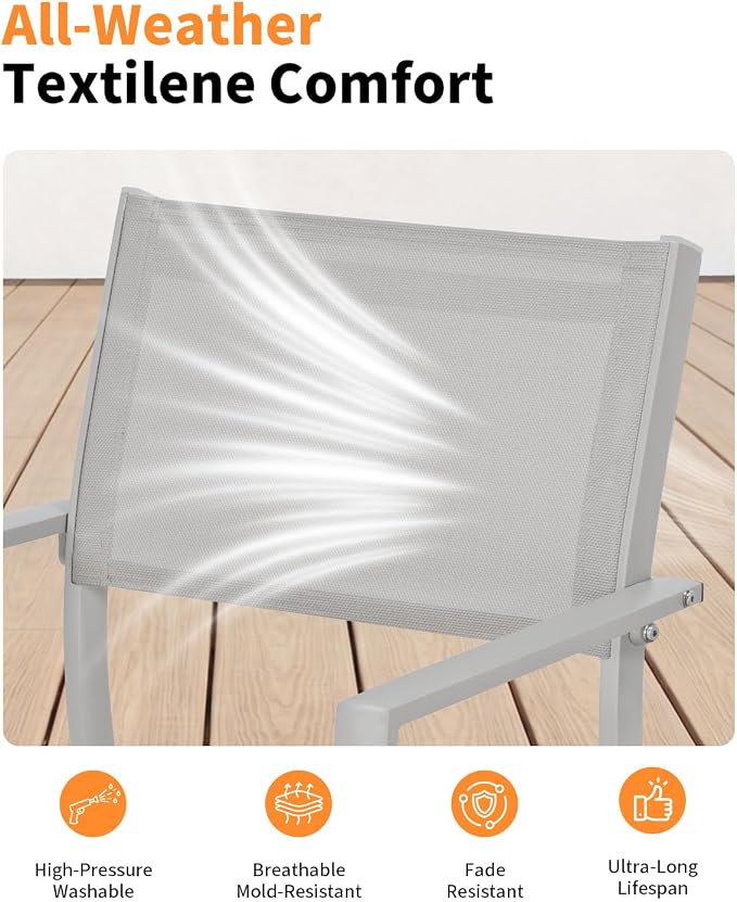 9 Pieces Extendable Outdoor Dining Table Set, Aluminum Patio Dining Set with Swivel Chairs, Expandable Outdoor Dining Table and 6 Stackable Textilene Dining Chairs for Deck, Balcony, Yard