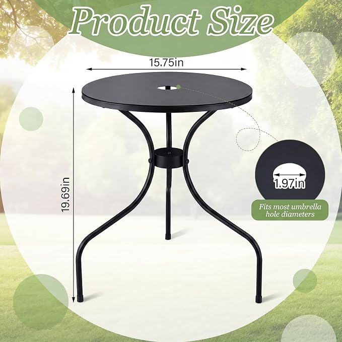 Novabright 15.75 Inch Outdoor Round Patio Umbrella Table Small Patio Round Metal Dining Table with 2 Inch Umbrella Hole Outdoor Cafe Tabletop for Yard Bistro Lawn Balcony Backyard