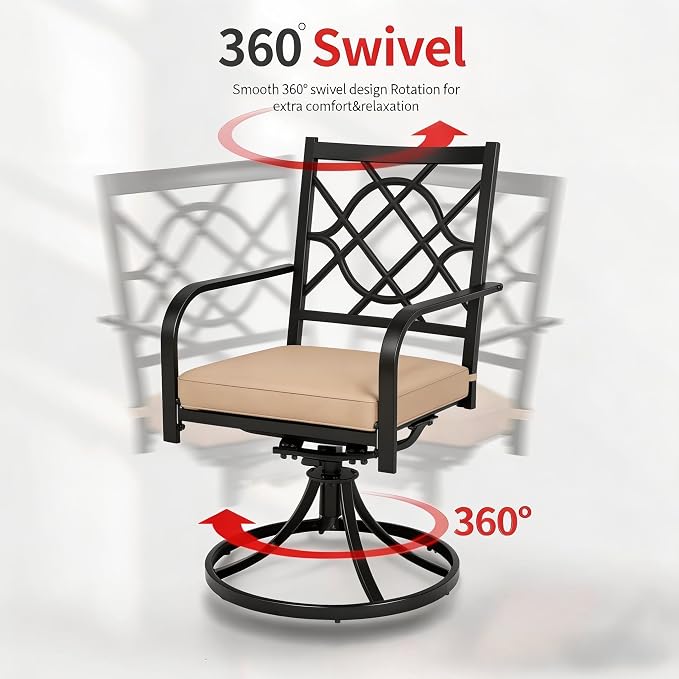 Oakcloud 7-Piece Metal Outdoor Furniture Patio Dining Set, 6 Metal Swivel Chairs and Rectangle Dining Table with Umbrella Hole, Black