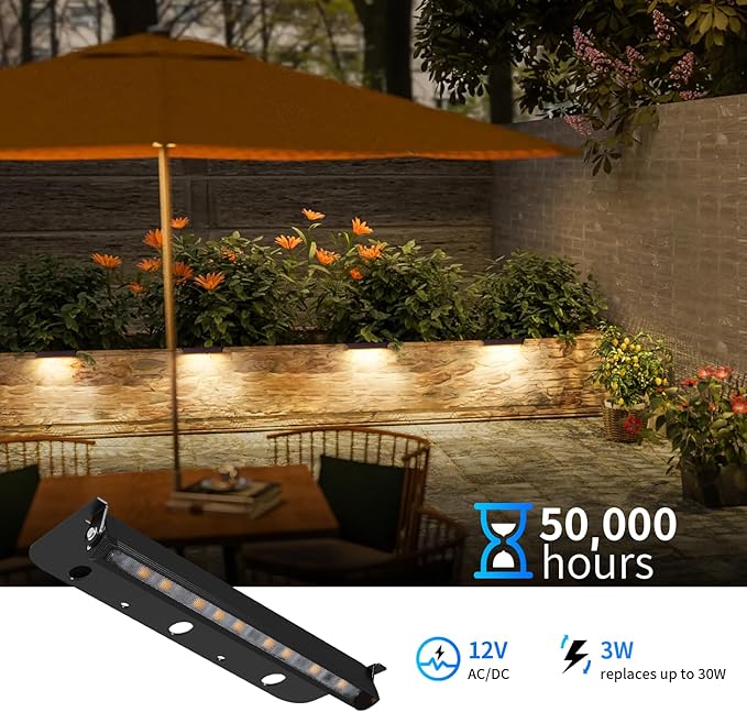 Black 8-Pack 7inch 3W 2700K Soft White Hardscpe Lighting | 12V AC/DC Retaining Wall Lights,Low Voltage Landscape Lighting,Hardscape Paver Light,Outdoor Step Lights
