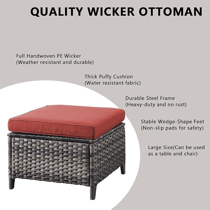 Rilyson Patio Furniture Swivel Chairs Set - 7 Piece Wicker Rattan Outdoor Sectional Conversation Sets with 4 Swivel Rocking Chairs,2 Ottomans and 1 Sofa for Porch Deck Garden(Mixed Grey/Red)