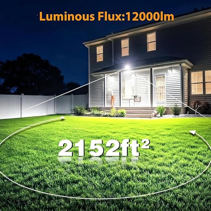 Onforu 120W Flood Lights Outdoor, 12000lm Bright LED Work Light with Plug,Daylight White LED Flood Lighting, IP66 Waterproof Security Yard Lights for Yard Garage Stadium 4 Pack
