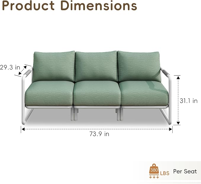 3-Seat Outdoor Patio Sofa with Cushions, Aluminum Deep Seating Couch for Backyard, Deck, Garden – Conversation & Relaxation Outdoor Furniture, White