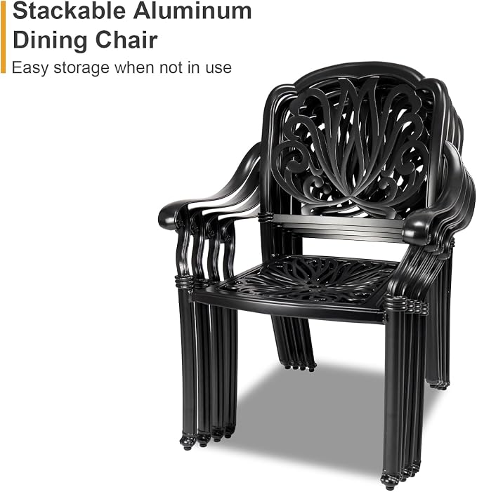 Cast Aluminum Dining Set 5 Piece Outdoor, Patio Conversation Furniture Set, Patio Table and Chairs Set of 4 for Garden Backyard, Black