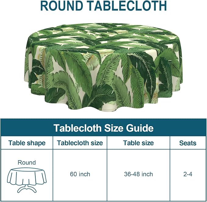 DYTXIII Outdoor Round Tablecloth with Umbrella Hole 60 Inch, Water Repellent & Fade Resistant Table Cover, All Weather Outdoor Tablecloth for Garden & Party Table, Palms Green