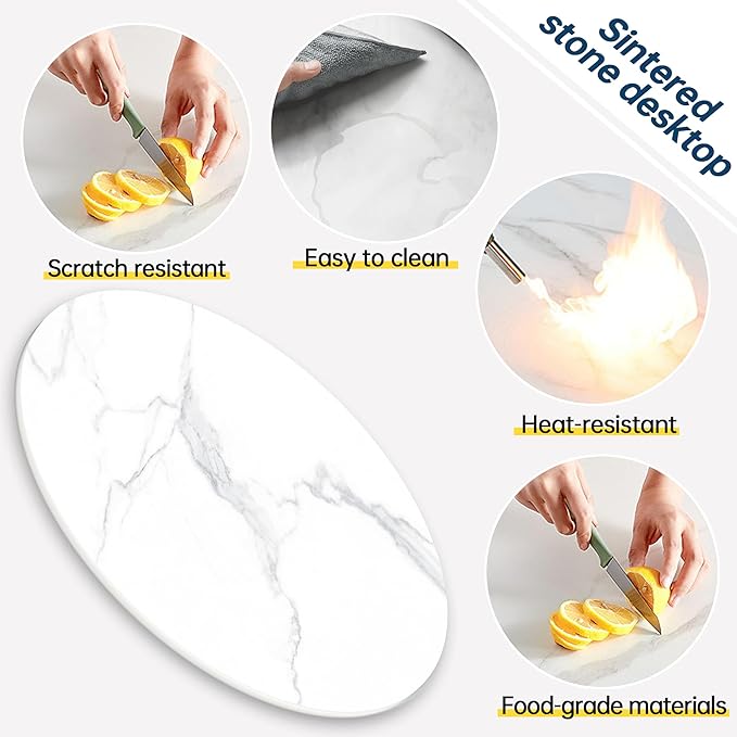 ZL ZELing Round Sintered Stone Table Top 31",Replacement Table Top for Indoor & Outdoor - Heat/Scratch Resistant Waterproof Ceramic DIY Desktop,Patio/Balcony/Bistro/Café & Dining Room (White)