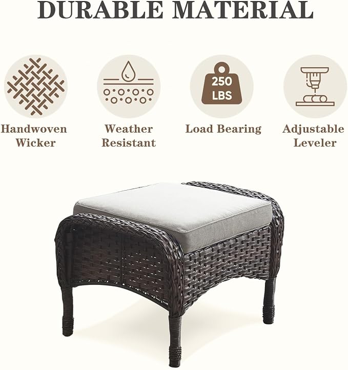Belord 6 Piece Patio Conversation Sets - Wicker Patio Furniture Sets with Outdoor Swivel Rocker Chairs, Glider Loveseat Perfect for Patio Deck Backyard, Brown Wicker Grey Cushion