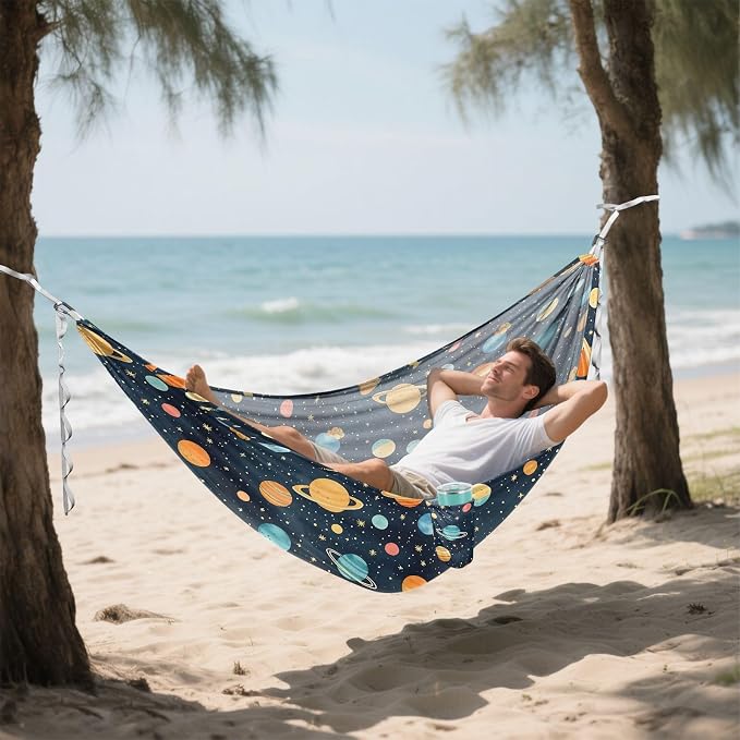 Camping Hammock Outdoor Hammocks for Outside Space Planet Cute Navy Beach Trees Portable Lightweight with Pockets Tree Straps Indoor