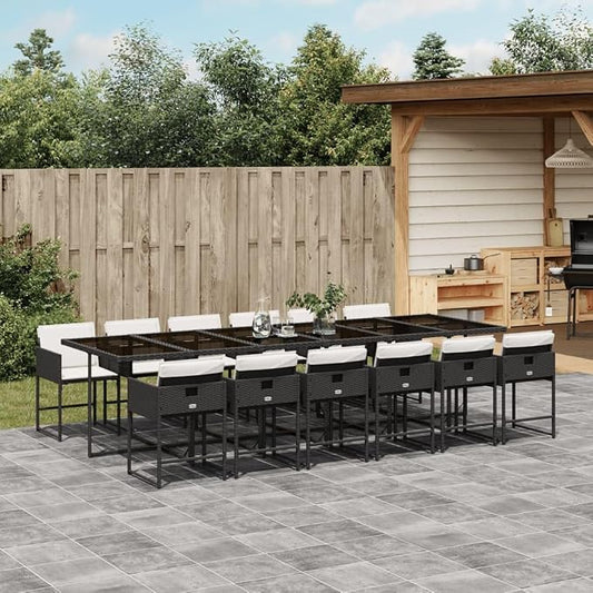 13 pcs Set Patio Dining Set & Garden Dining Set Black Poly Rattan Outdoor Dining Set Balcony Furniture for Lawn Backyard Front Porch 129.9 x 41.7 x 28.7 in