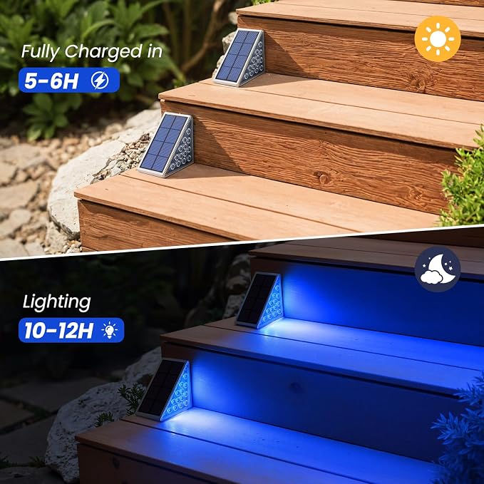 Solar Step Lights,8 Pack Blue LED Outdoor Step Lights, Stair Lights Outdoor for Patio, Fence, Yard, Walkway, Solar Powered Auto On/Off, IP67 Waterproof, Easy Install