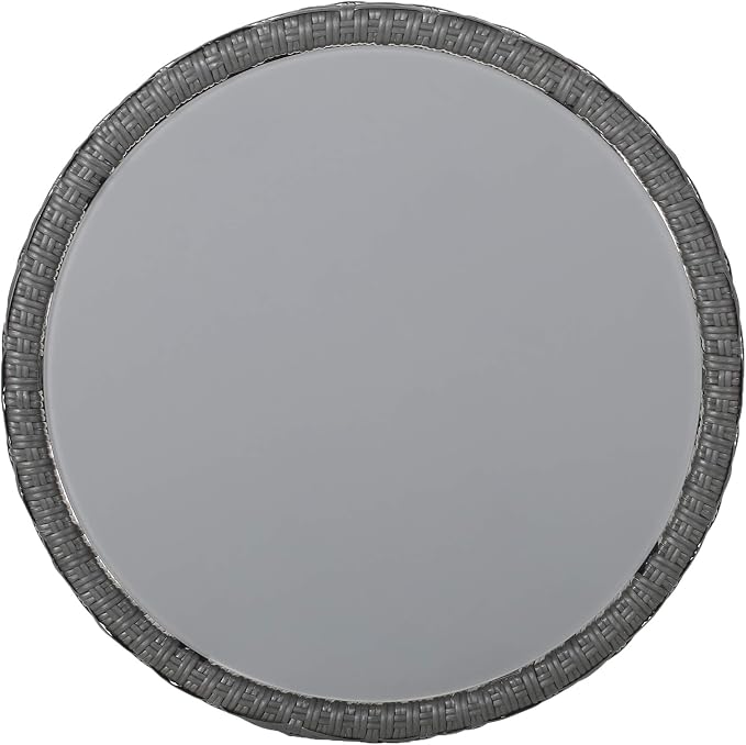 GDFStudio Outdoor Modern Boho Wicker Side Table with Tempered Glass Top, Gray