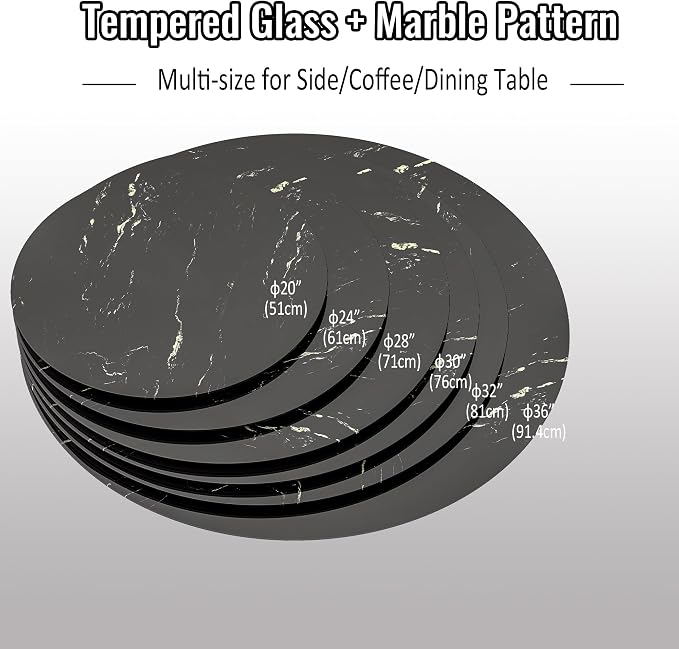 32" Round Tempered Glass Table Top, Marble Glass Surface Protector Heat & Scratch Resistant Multipurpose for Dining, Coffee, Restaurant, Office and End Table (Black Marble Pattern, 32 Inch)