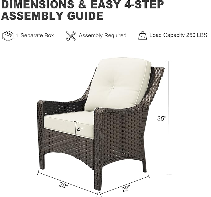 Patio Wicker Chair Set of 2 with High Back, All Weather PE Wicker Chair with Waterproof Cushion for Porch, Backyard, Balcony, Deck