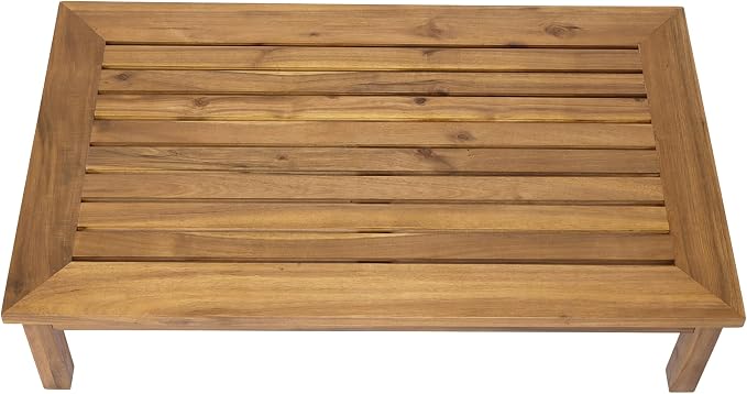 Merax 49" Mid-Century Modern Acacia Wood Slatted Outdoor Coffee Table, Patio Coffee Table with Drainage Slats for Poolside, Deck, Backyard