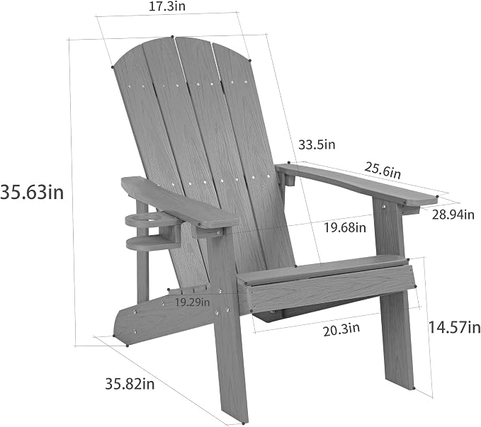 Outdoor Fixed Adirondack Chair,Patio Lounge Chair,High Back Wide Armrests, Ergonomic Design,Ideal for Patio,Camping,Pool,Outdoor Use.(White)